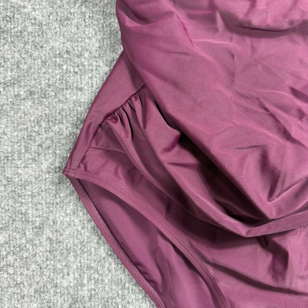 Plum Purple Ruffle One Piece Swimsuit Ruched Tummy‎ Control V-Neck Bathing Suit